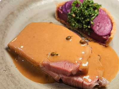 A plate of food representing the cuisine of the restaurant Ulé a Philadelphia restaurant participating in the Philadelphia Inquirer Food festival, November 15th, 2025, at the Fillmore.