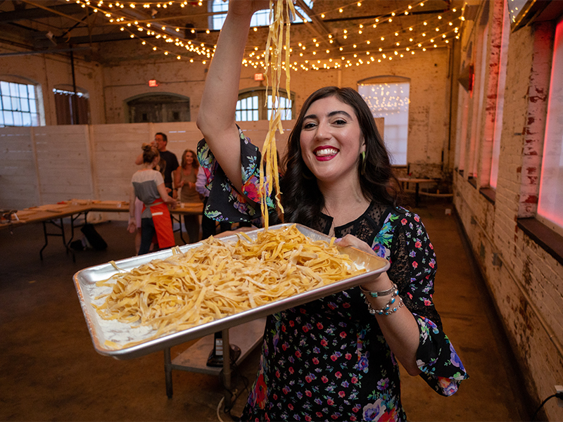 A plate of food representing the cuisine of the restaurant Midnight Pasta Co. a Philadelphia restaurant participating in the Philadelphia Inquirer Food festival, November 15th, 2025, at the Fillmore.